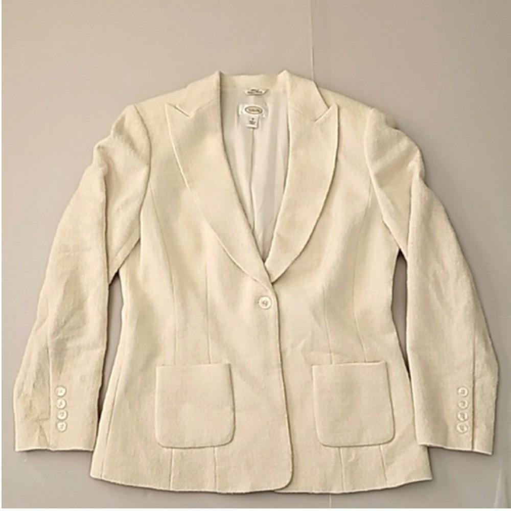 Talbots Blazer Women 10 Ivory Excellent Wool Blend Italian Fabric Shawl Collar